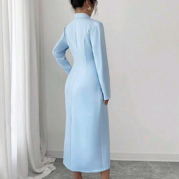 Elegant Romantic Waist Cinched Bodycon Dress With Collar And Long Sleevees Women - Picture 2 of 4